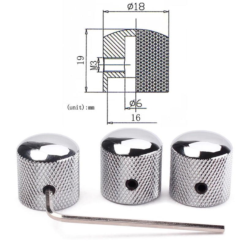 JD.Moon Pack of 4pcs Brass Dome Knob Volume Tone Control Knobs for Electric Guitar Bass Screw Type (Chrome) - Image 3
